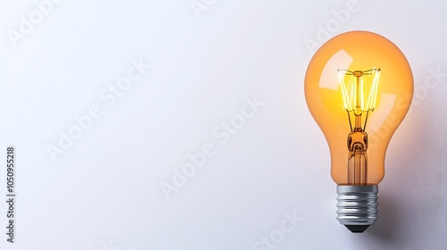 Closeup of a 3D rendered lightbulb in a clean minimalist studio environment with a plain white backdrop offering ample copy space for branding product design or other creative applications