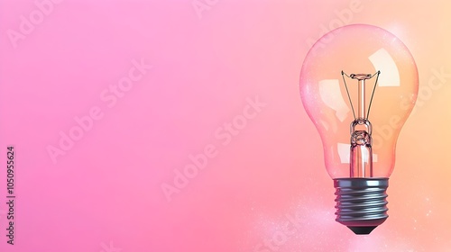 Ethereal glowing lightbulb surrounded by shimmering sparkles and misty haze set against a soft gradient background that evokes a sense of innovation creativity and technological advancement photo