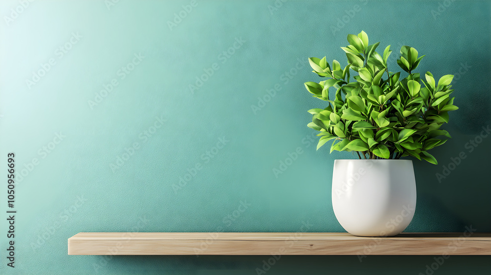 vibrant green plant in white pot adds fresh touch to wooden shelf vibrant green plant in white pot adds fresh touch to wooden shelf