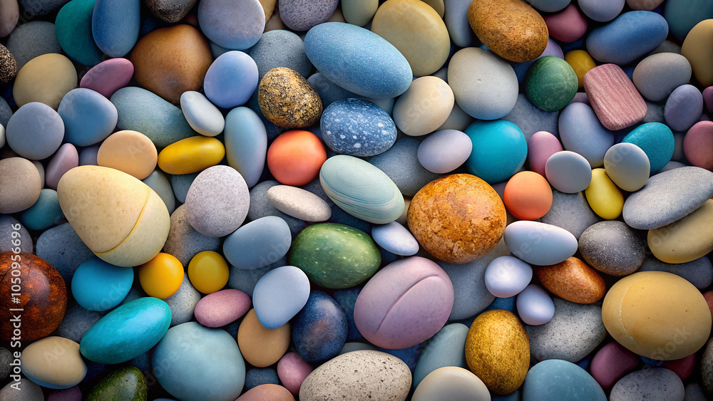 Colorful stones and pebbles on a smooth background with a natural feel Colorful stones and pebbles on a smooth background with a natural feel