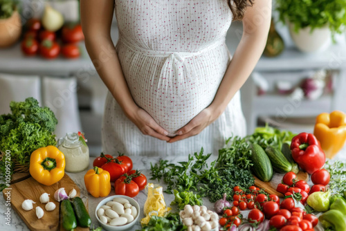 Pregnant woman with vegetables. photo