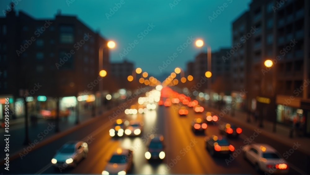 Blurry cityscape from a car’s perspective at dusk, lights create bokeh effect, urban evening commute ambiance. Generative, AI Blurry cityscape from a car’s perspective at dusk, lights create bokeh effect, urban evening commute ambiance. Generative, AI
