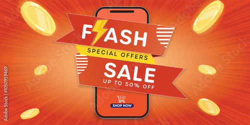 Sale signs and online shopping on the phone. mega sale and flash sale and payday