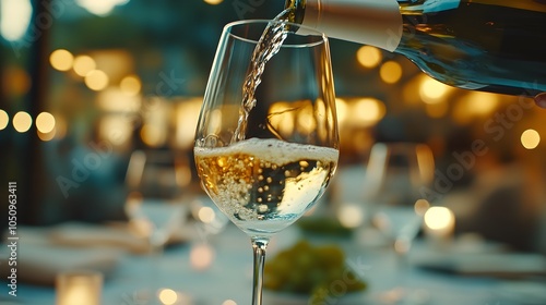 Wallpaper Mural Close-up of wine pouring into a glass with blurred restaurant background, elegant stream, perfect lighting, showcasing the smooth flow, wine pour, luxury dining ambiance Torontodigital.ca