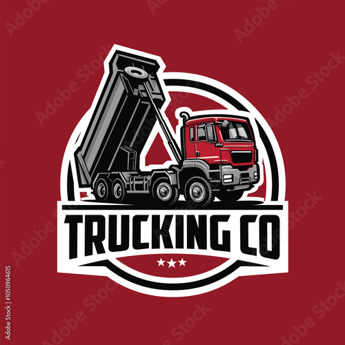 Dump truck company badge circle emblem vector. Ready made logo template set isolated. Best for truck and freight related industry