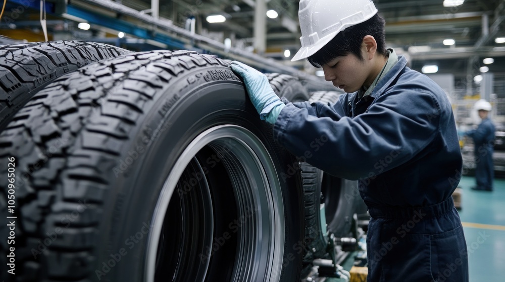 Factory Worker Inspecting Tires Factory Worker Inspecting Tires