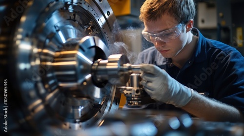 Focused Machinist Working on Industrial Machine