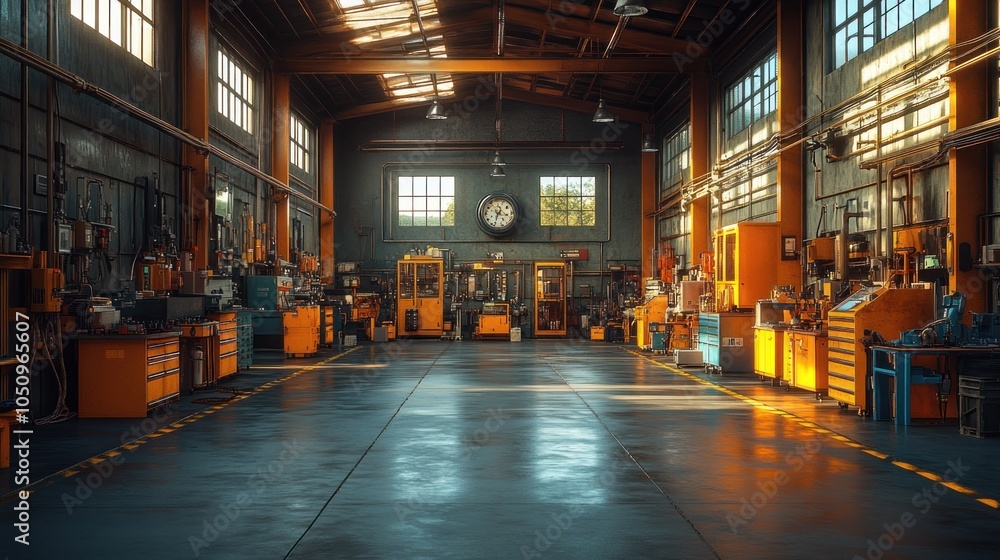 Bright industrial workshop with tools and equipment. Bright industrial workshop with tools and equipment.