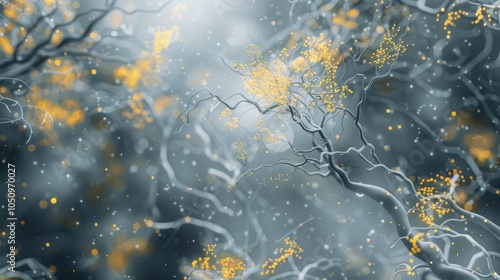 Synaptic degeneration concept with neural network patterns in foggy theme