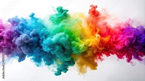 Vibrant aerial colored smoke against white background