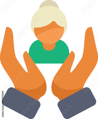 Two hands protecting an elderly person, symbolizing care, support, and insurance for the elderly