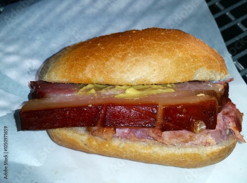 German pork bun available at a railway station photo