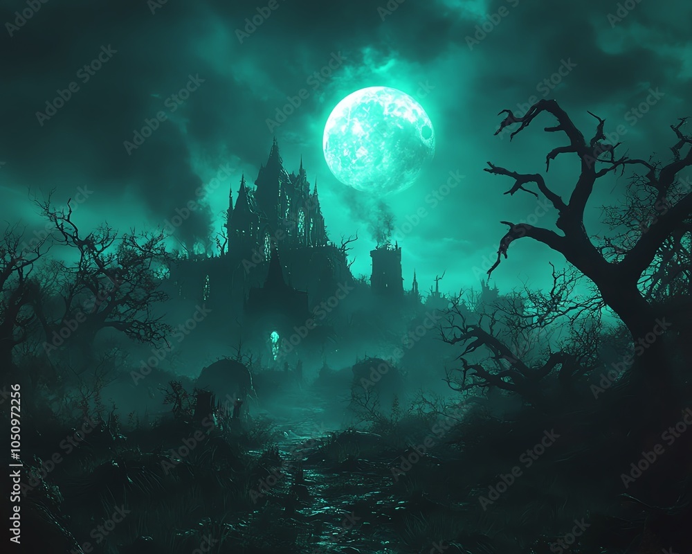 Farm of cursed nights with haunted landscapes, eerie shadows lurking among twisted trees, glowing moon casting a haunting light, fantasy wallpaper design Farm of cursed nights with haunted landscapes, eerie shadows lurking among twisted trees, glowing moon casting a haunting light, fantasy wallpaper design