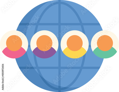 Colorful vector of diverse people connecting around the globe, perfect for illustrating concepts of globalization, international business, and global communication