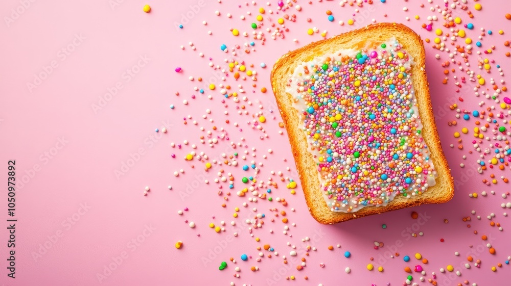 Toast with colorful sprinkles on pink background Toast with colorful sprinkles on pink background