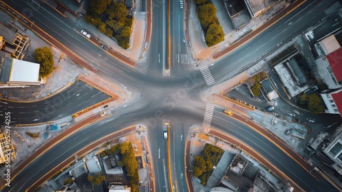 Drone capturing dynamic urban intersections from above hypermaximalist advertising photography hyper realistic fine detail photo