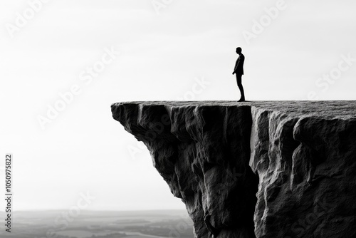A clean line drawing of a figure standing at the edge of a platform, ready to jump into the unknown and take a chance