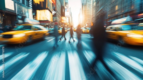 Blurred Cityscape with Yellow Cabs in Times Square
