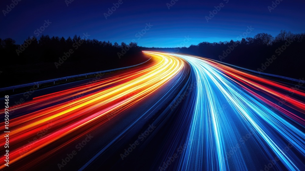 Highway with light trails at night. Perfect for representing speed, progress, and travel. Highway with light trails at night. Perfect for representing speed, progress, and travel.