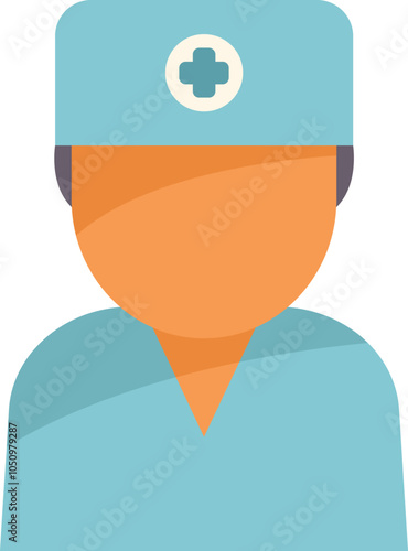 Simple and colorful vector icon of a surgeon doctor wearing scrubs and a surgical cap