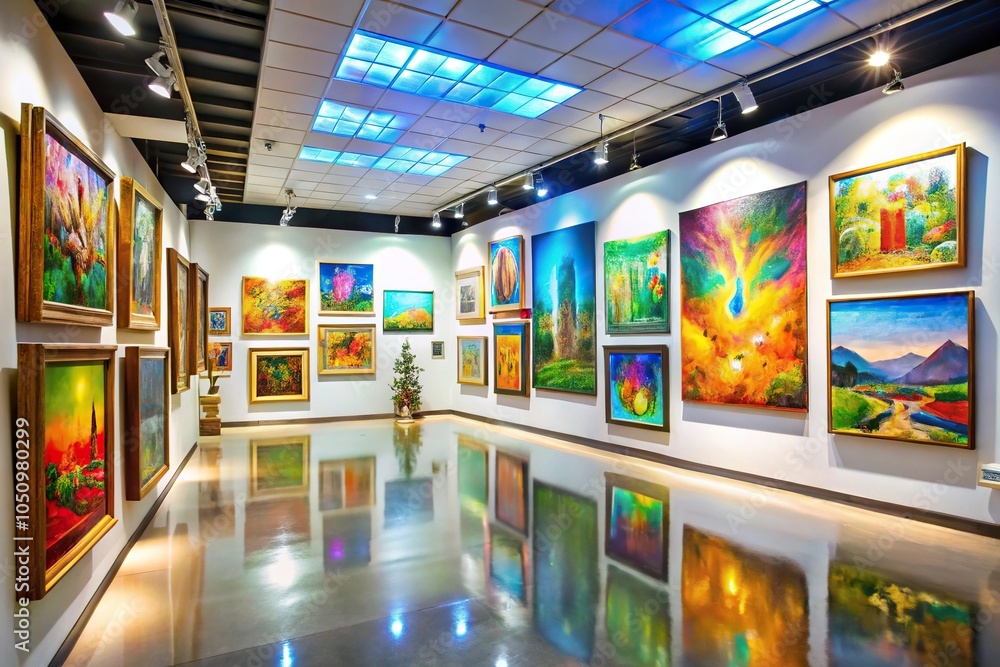 Vibrant art gallery featuring colorful paintings Vibrant art gallery featuring colorful paintings