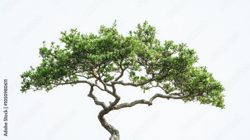 A low angle shot of a tree with thin twisting branches on a white background A low angle shot of a tree with thin twisting branches on a white background