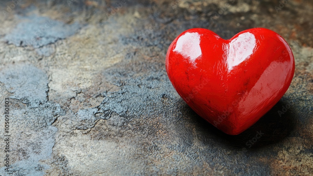 Fototapeta premium Shiny red heart on textured stone background