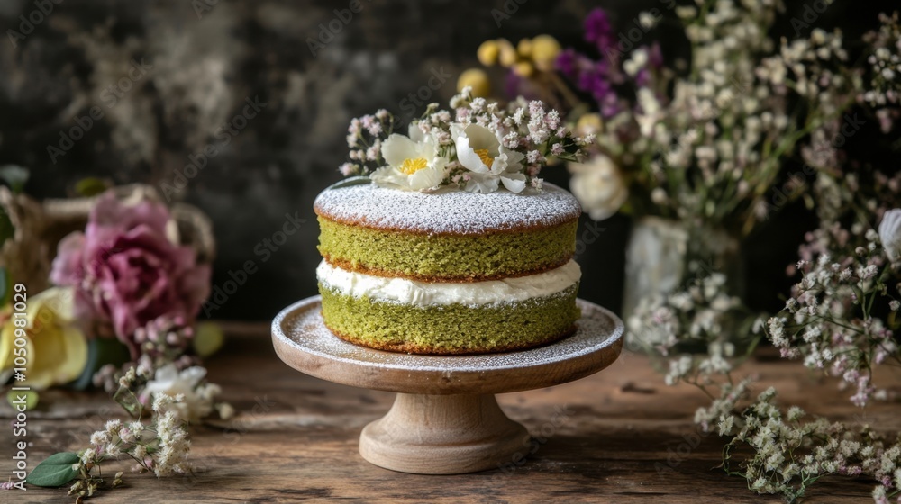 Delicate Green Cake with Floral Decoration Delicate Green Cake with Floral Decoration