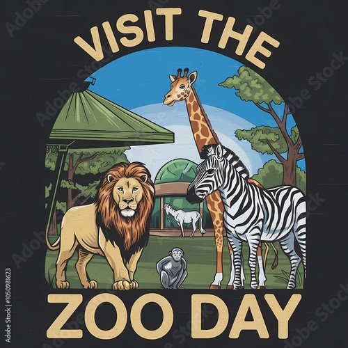 Visit the Zoo Day Wildlife T-shirt Design with Zoo Animals

