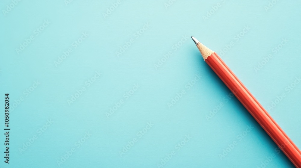 Orange pencil on light blue background, sharp and ready for use Orange pencil on light blue background, sharp and ready for use