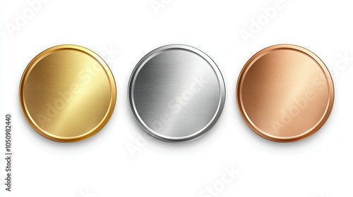 ward golden  silver and bronze blank medals 3d vector realistic illustration. 