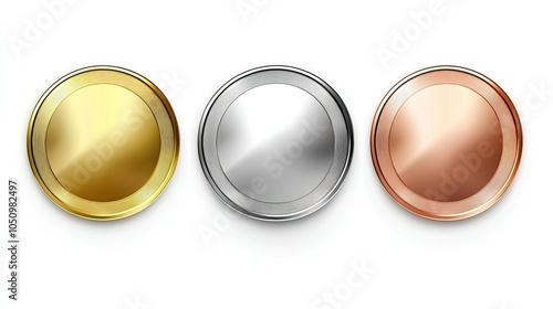 ward golden  silver and bronze blank medals 3d vector realistic illustration. 