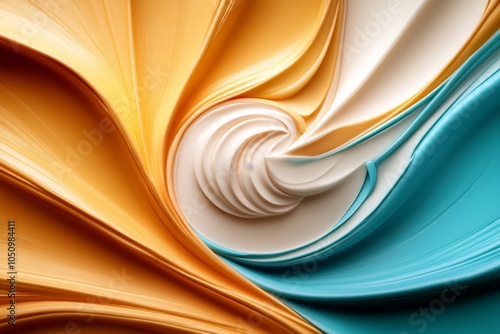 A minimalist design of a tube of toothpaste being squeezed, represented with soft curves and pastel colors photo