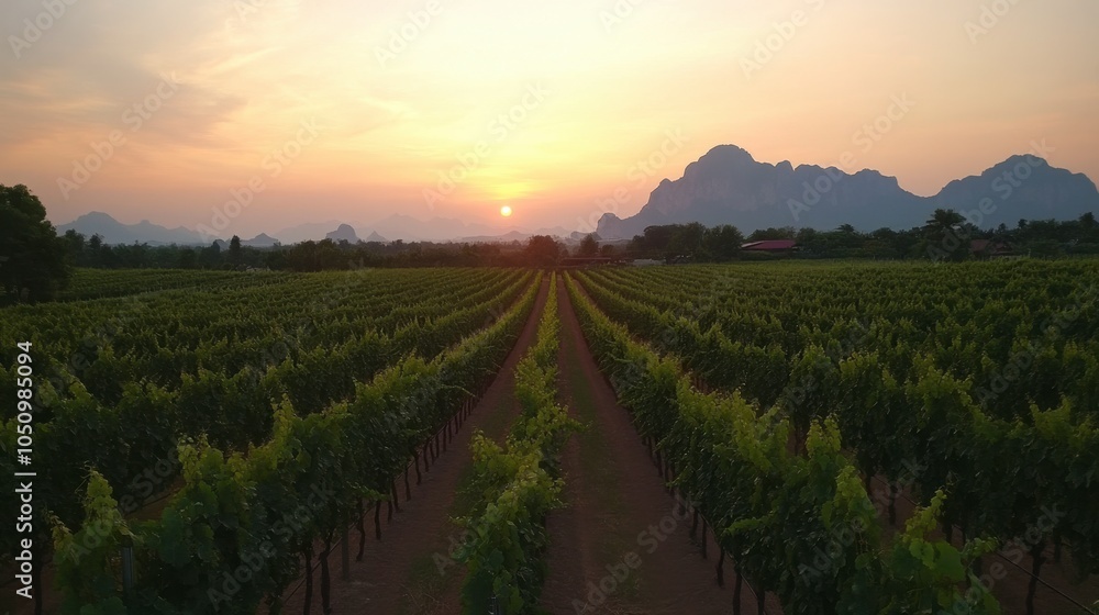 Serene Vineyard Landscape at Sunset Serene Vineyard Landscape at Sunset
