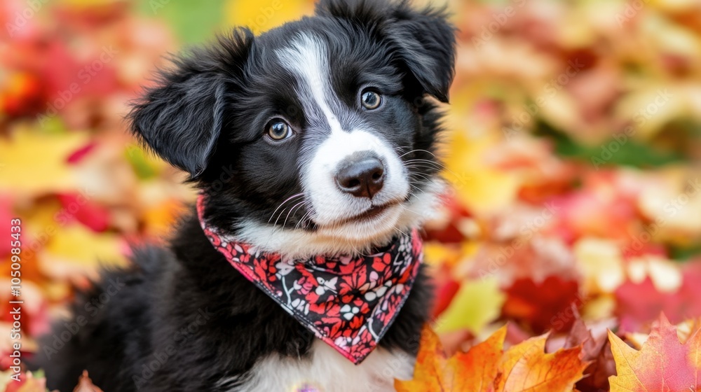 Adorable Puppy Surrounded by Autumn Leaves Adorable Puppy Surrounded by Autumn Leaves
