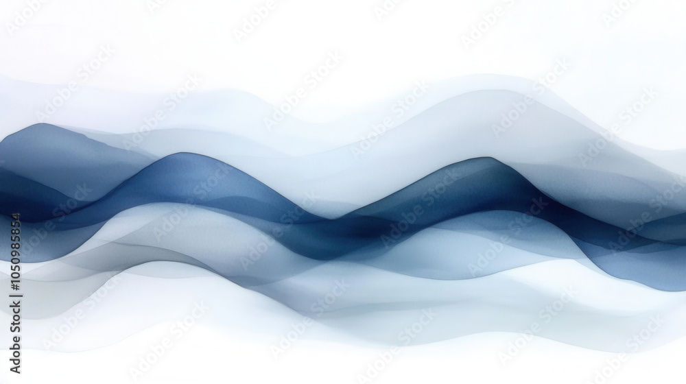 Naklejka premium serene and elegant minimalist watercolor background featuring soft, flowing waves in shades of blue and white, creating calming atmosphere
