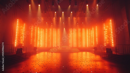 Concert stage with warm orange lights and vibrant dynamic lighting arrangement picture