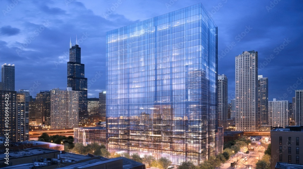 Obraz premium Modern Glass Building in Urban Downtown Landscape