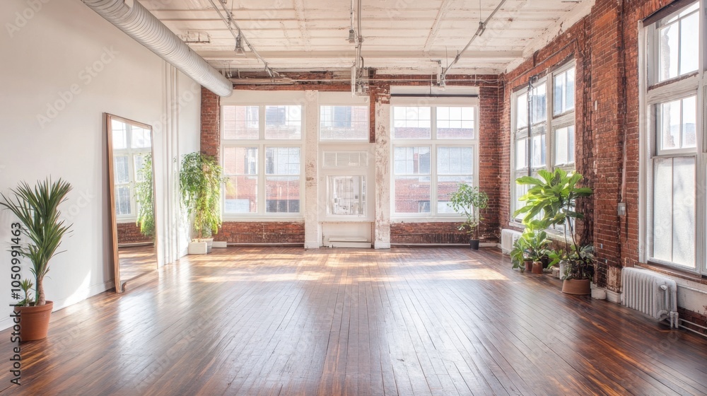 Bright and Spacious Industrial Interior with Plants Bright and Spacious Industrial Interior with Plants