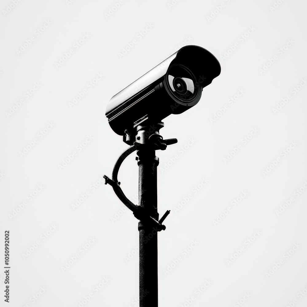 Surveillance camera mounted on a pole, isolated on a white background. Surveillance camera mounted on a pole, isolated on a white background.