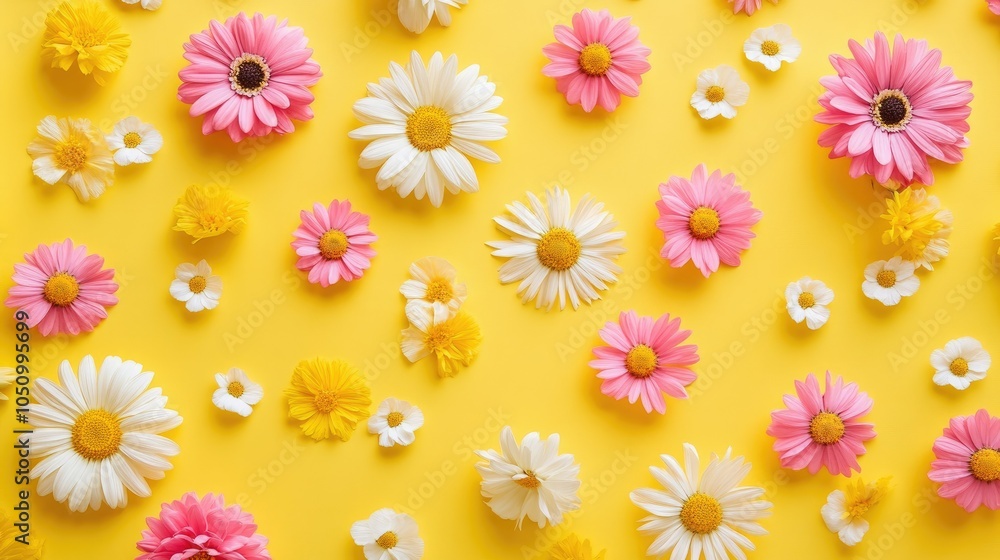 Flower pattern on yellow backdrop Flower pattern on yellow backdrop
