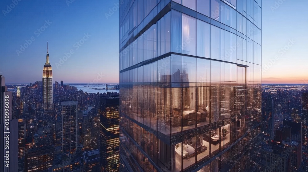 Fototapeta premium Stunning View of Modern Skyscraper at Sunset