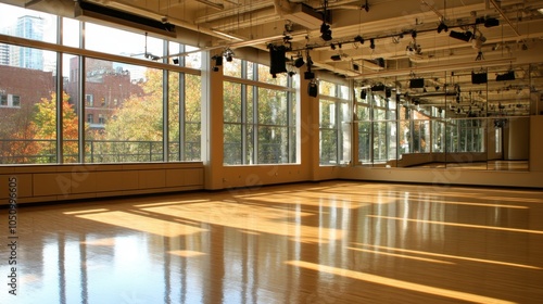 Bright and Spacious Dance Studio Interior with Natural Light