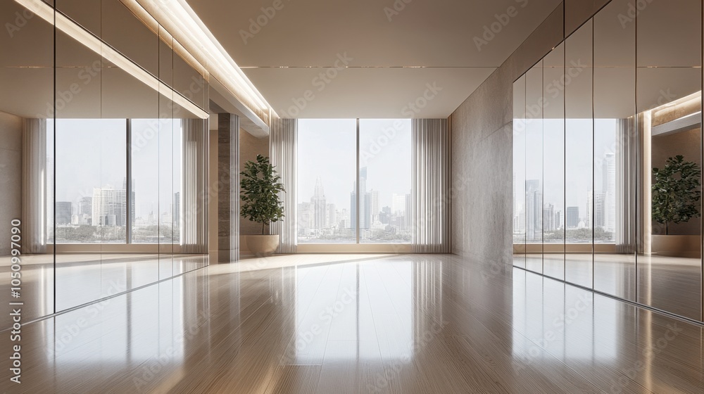Obraz premium Modern Empty Room with City View and Natural Light