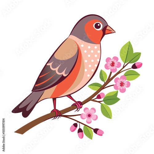 delicate finch on a branch with budding flowers