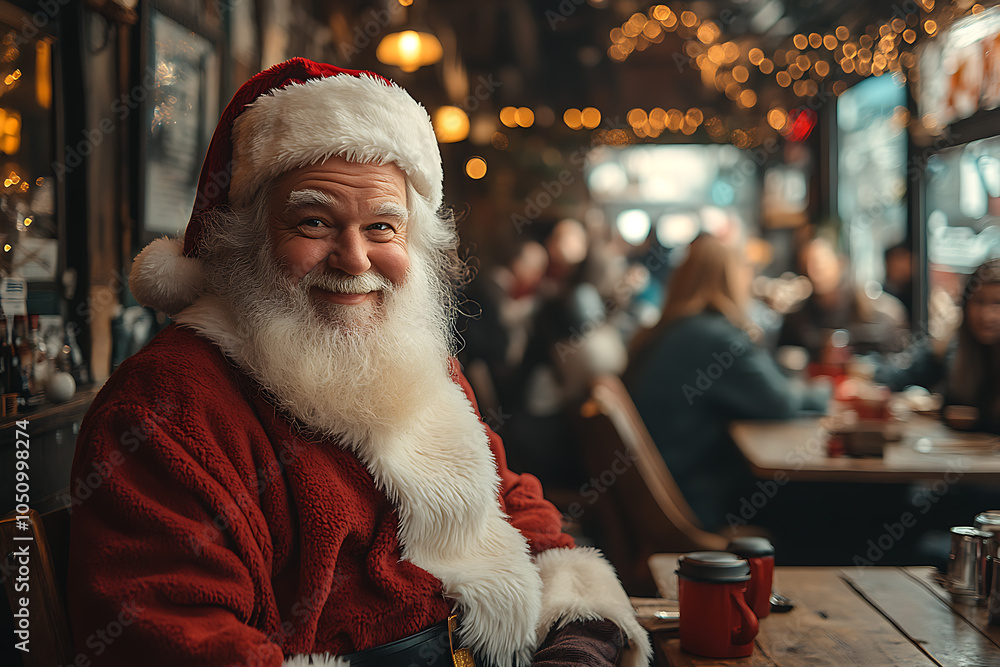 Santa Claus savoring a festive meal at a cozy cafe, perfect for holiday restaurant promotions, creating a warm, inviting atmosphere.
Santa Claus savoring a festive meal at a cozy cafe, perfect for holiday restaurant promotions, creating a warm, inviting atmosphere.