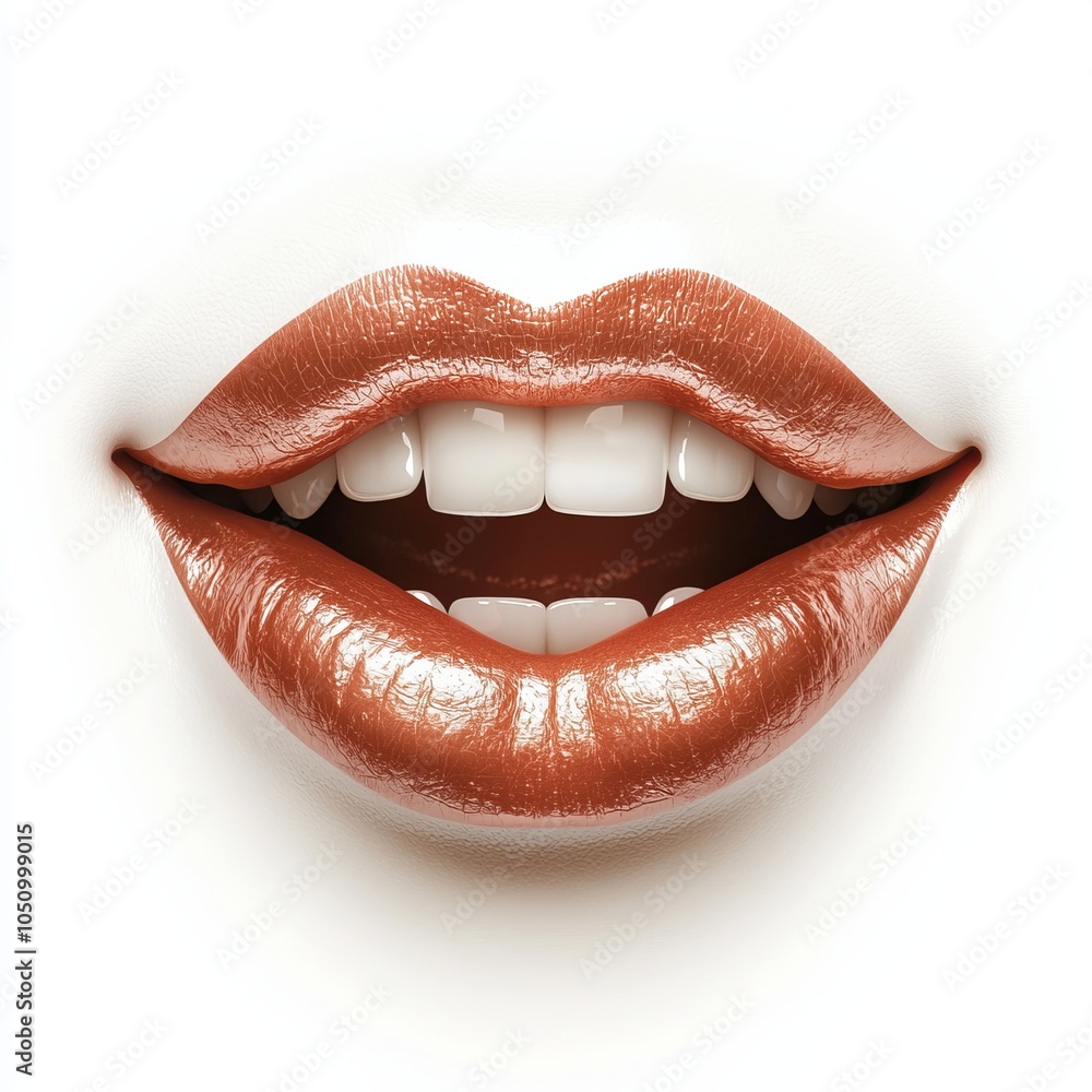 Close-up of glossy lips with a smile, white isolate background. Close-up of glossy lips with a smile, white isolate background.