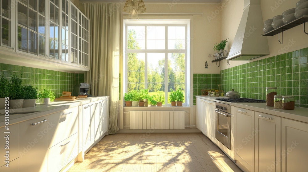 Bright and Inviting Kitchen with Green Accents Bright and Inviting Kitchen with Green Accents