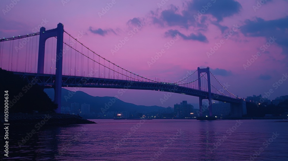 Naklejka premium Serene Twilight Over City Bridge