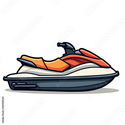 Orange jet ski vector illustration, water sport vehicle